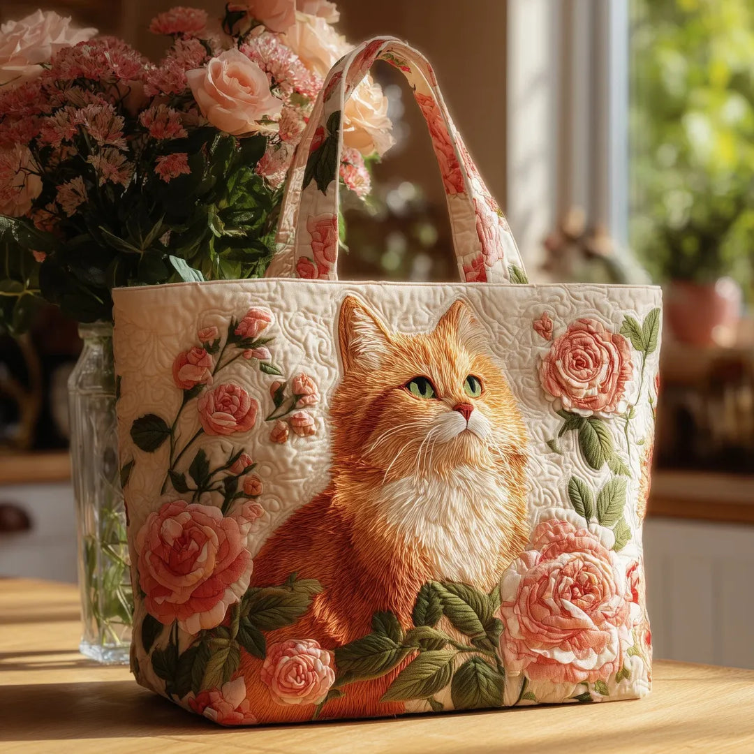 Bolso Hecho a Mano de Gato Rojo con Rosas