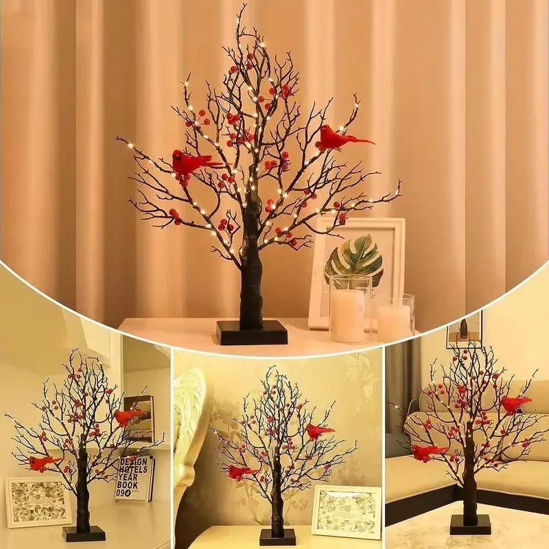 Árbol Vintage Luminoso con Cardenales