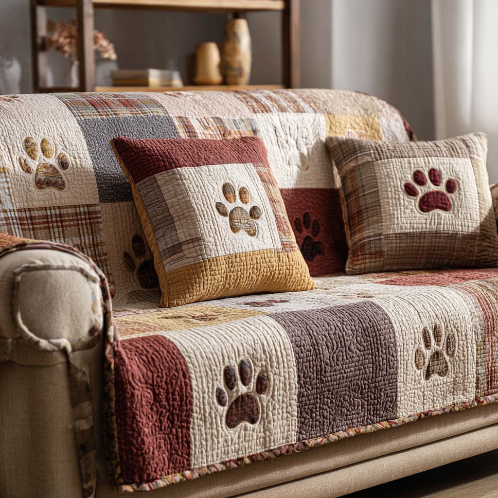Funda de Sofá Acolchada – con Huellas de Patitas NCU0VT338