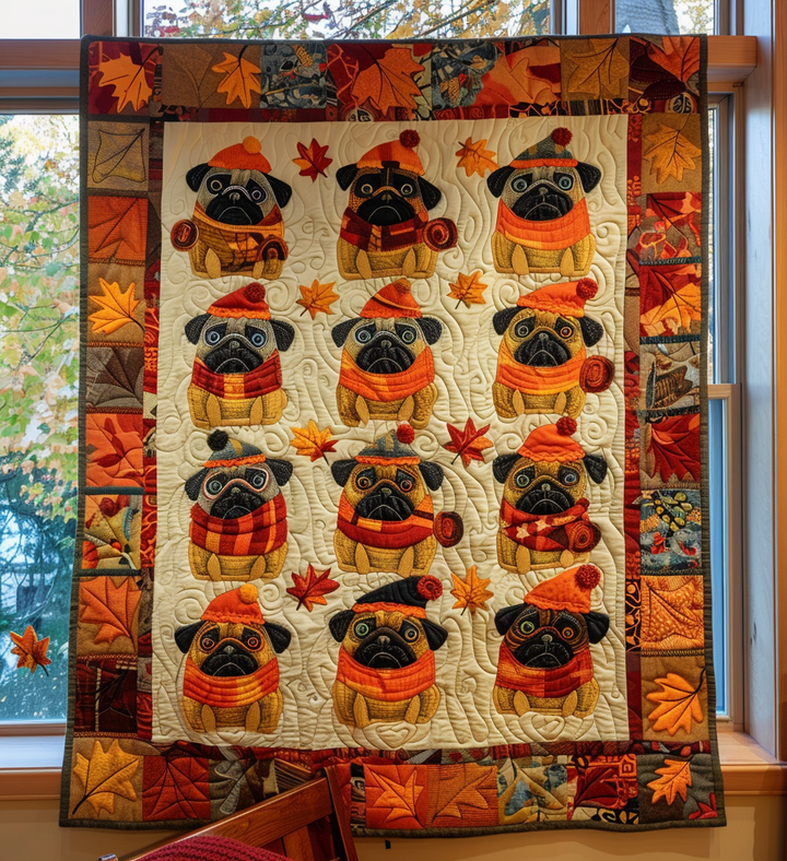 Manta Acolchada – Pugs con Aire de Otoño NCU0VL078