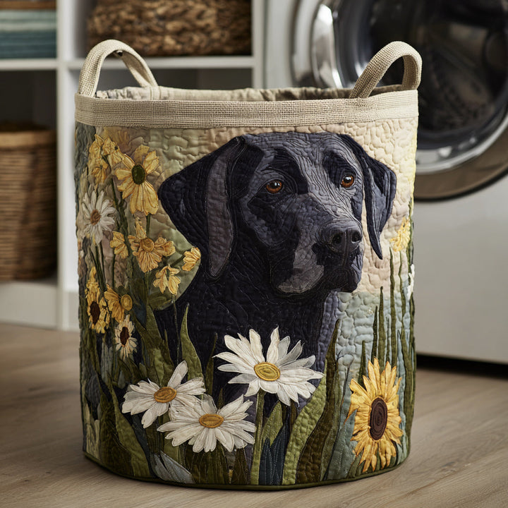Cesta de Ropa Acolchada – con Labrador y Flores NCU0HNH441