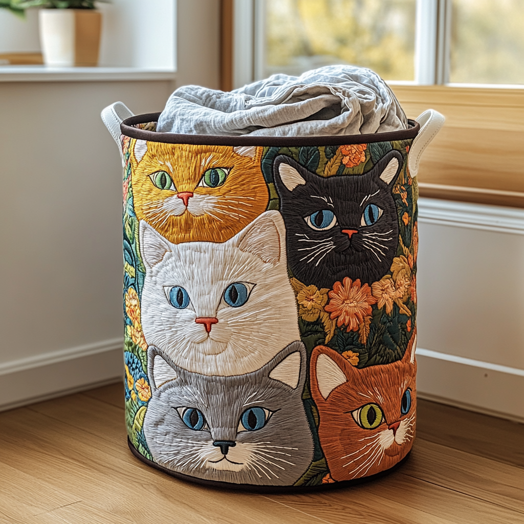 Cesta de Ropa Acolchada – con Gatos y Flores NCU0DDK803