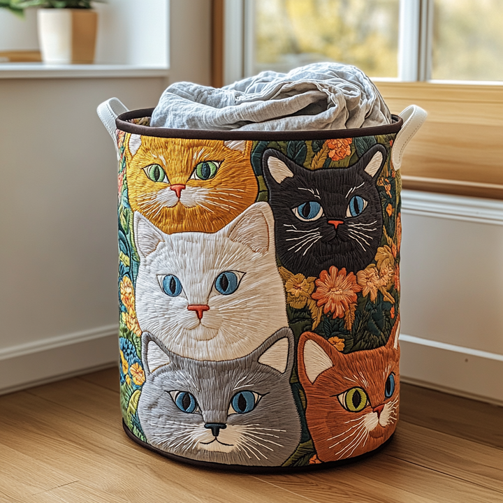 Cesta de Ropa Acolchada – con Gatos y Flores NCU0DDK803