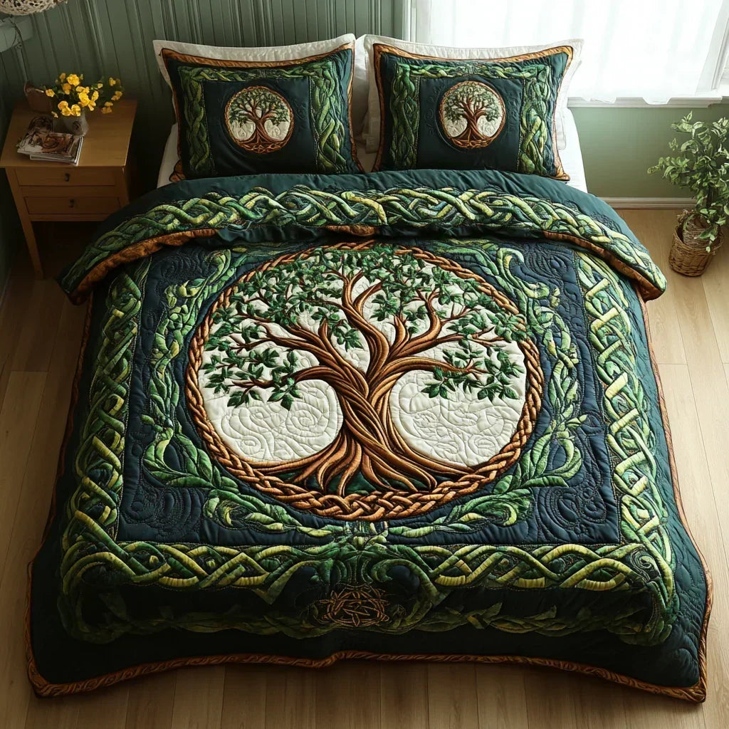 Juego de Cama Acolchado de 3 Piezas – Árbol de la Vida