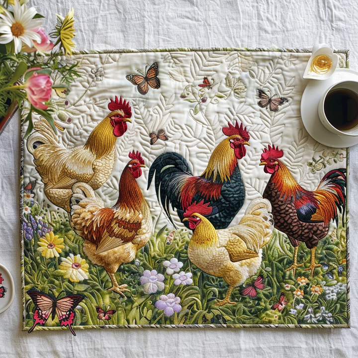 Individuales Acolchados – con Gallinas Encantadoras y Flores NCU0TL071