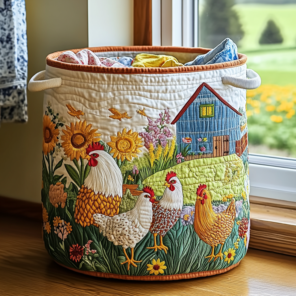 Cesta de Ropa Acolchada – con Gallinas de Campo NCU0DDK968