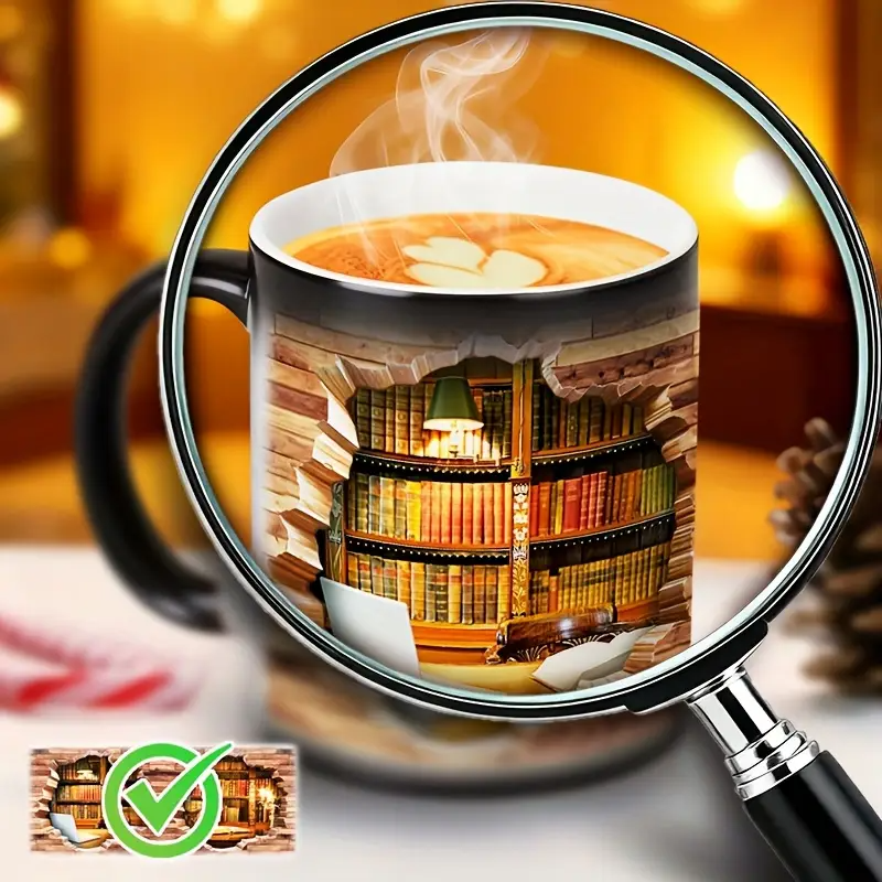 Taza de Cerámica con Estantería Mágica y Efecto de Temperatura