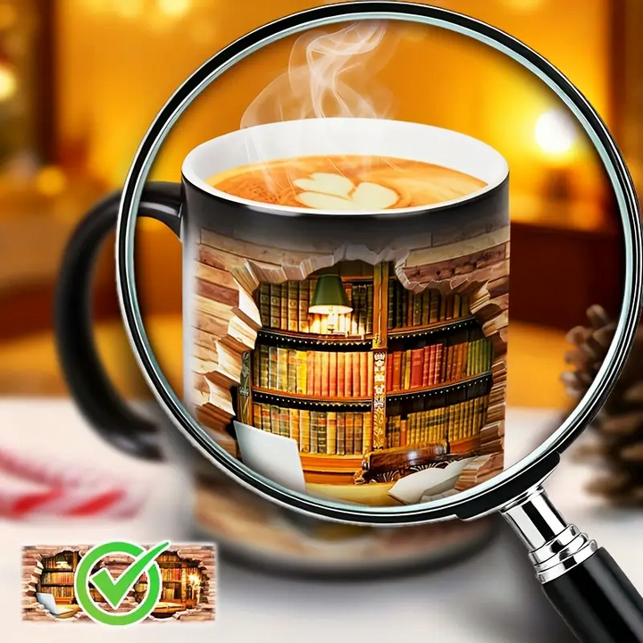 Taza de Cerámica con Estantería Mágica y Efecto de Temperatura