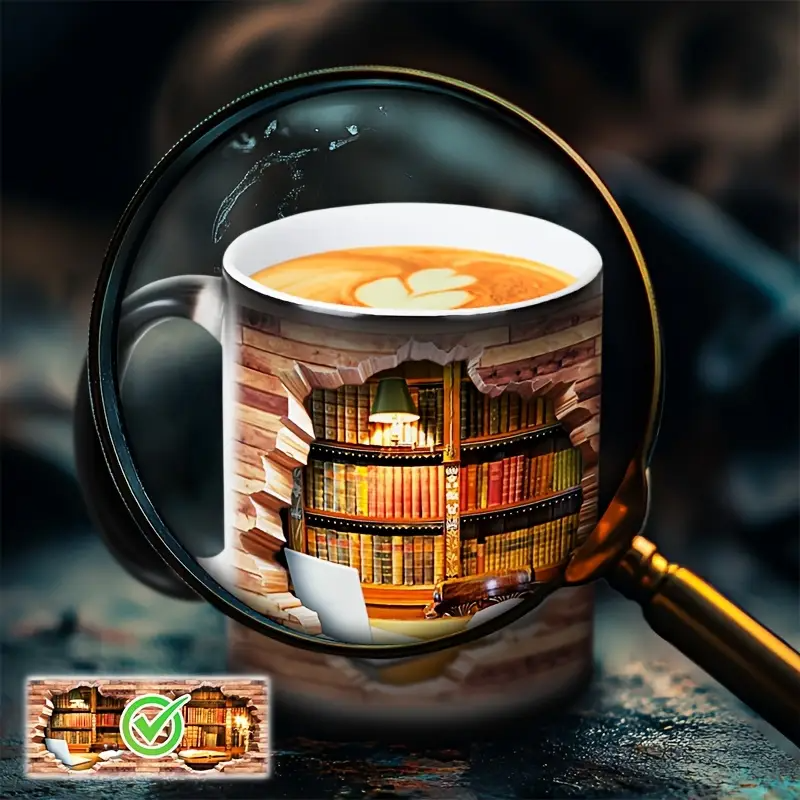 Taza de Cerámica con Estantería Mágica y Efecto de Temperatura