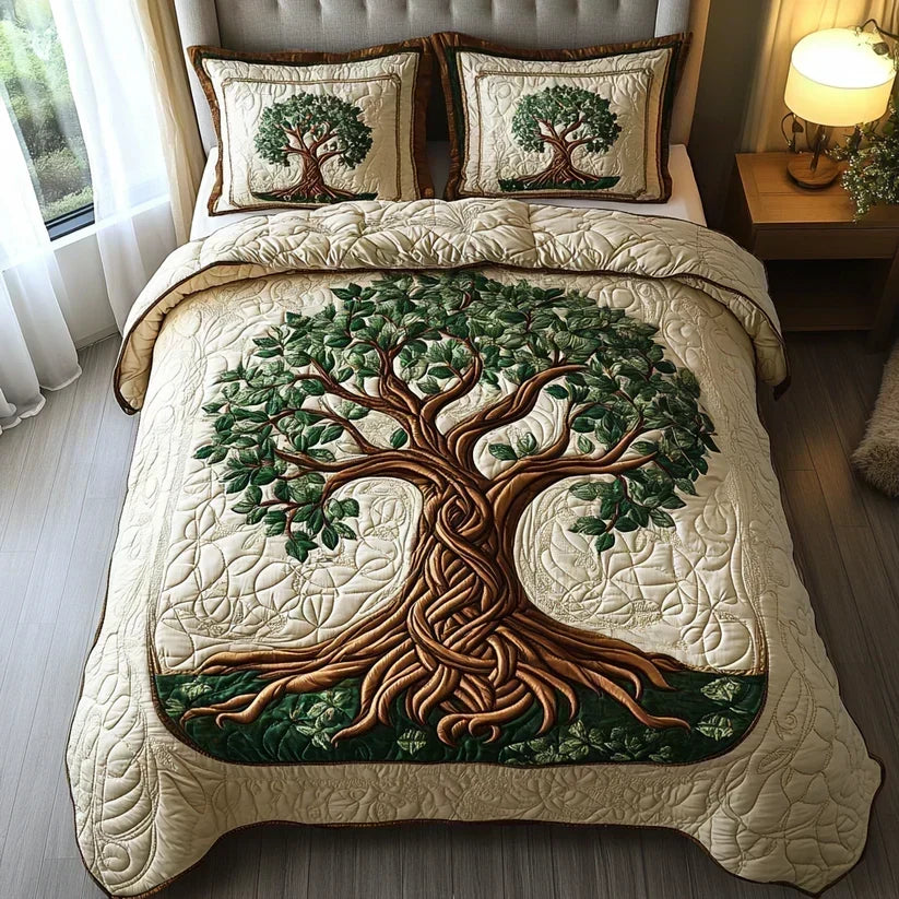 Juego de Cama Acolchado de 3 Piezas – Árbol de la Vida