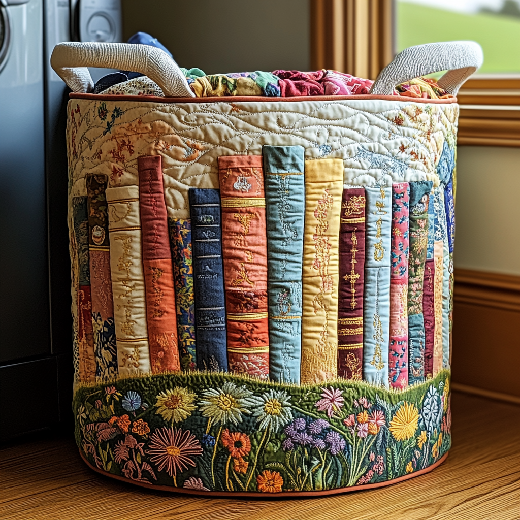 Cesta de Ropa Acolchada – con Libros y Flores NCU0DDK831