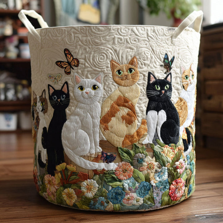 Gatos de Jardín | Cesta de Ropa Hecha a Mano