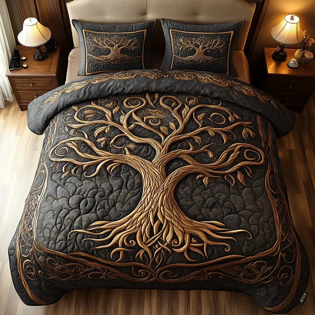 Juego de Cama Acolchado de 3 Piezas – Árbol de la Vida