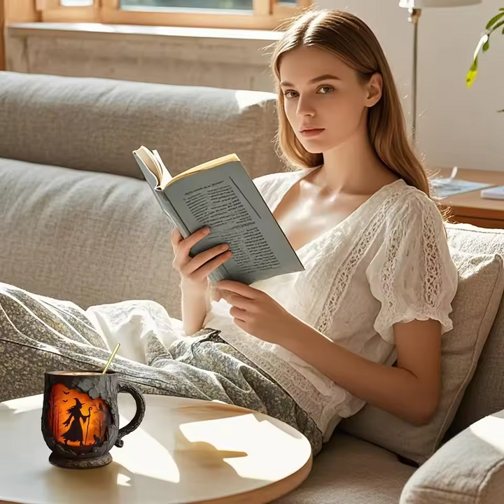 Taza 3D Hecha a Mano de Halloween – con Diseño de Brujas y Gatos