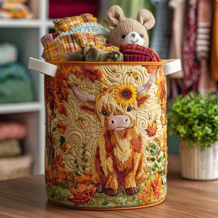 Cesta de Ropa Acolchada – con Vaca Highland y Flores NCU0NNT1366