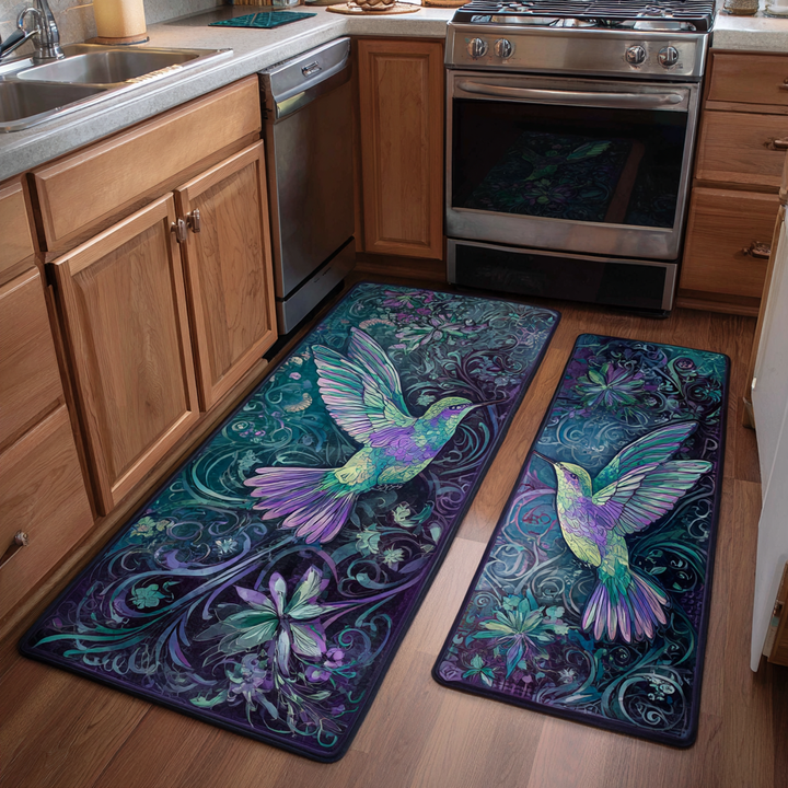 Tapete de Cocina Antideslizante – Colibrí y Flores de Jardín NCU0DK10912