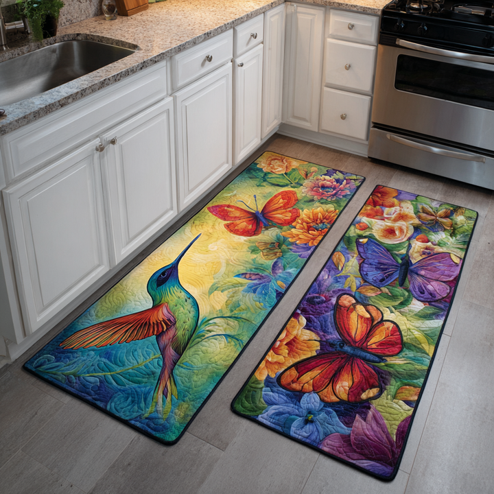 Tapete de Cocina Antideslizante – Colibrí y Flores de Jardín NCU0DK11063