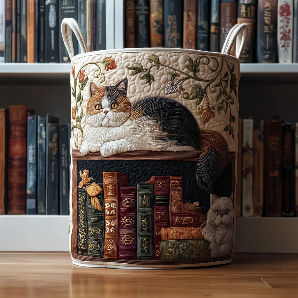 Cesta de Ropa Acolchada – con Gato y Libros NCU0PTT1381