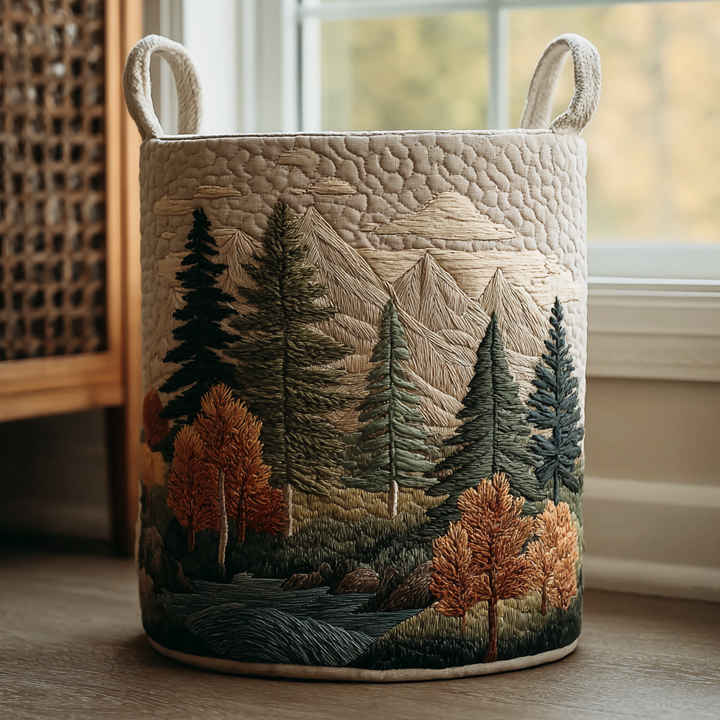Cesta de Ropa Acolchada – Grabada con Paisaje Natural NCU0DDK1237