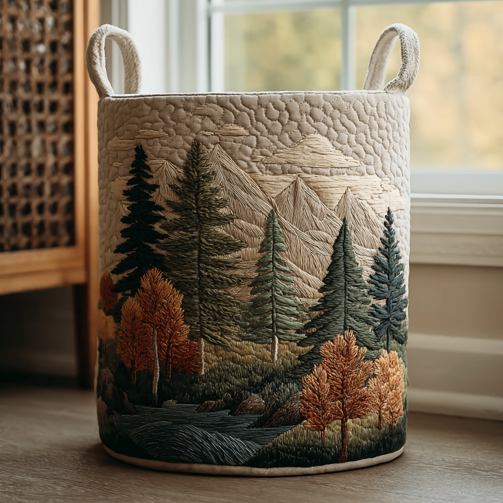 Cesta de Ropa Acolchada – con Paisaje de Bosque NCU0QN056