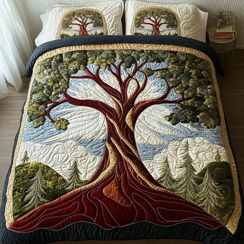 Juego de Cama Acolchado de 3 Piezas – Árbol de la Vida