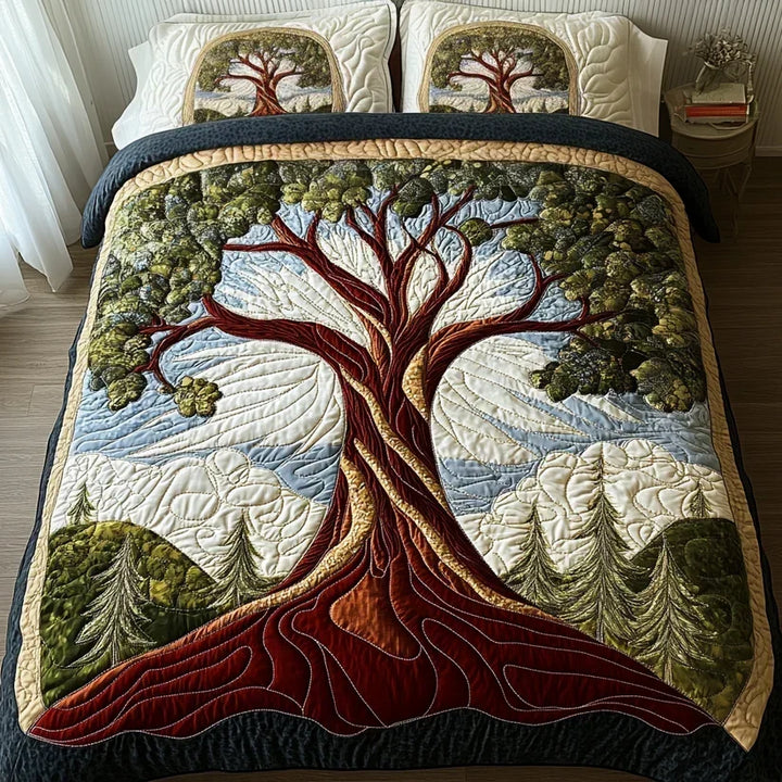 Juego de Cama Acolchado de 3 Piezas – Árbol de la Vida