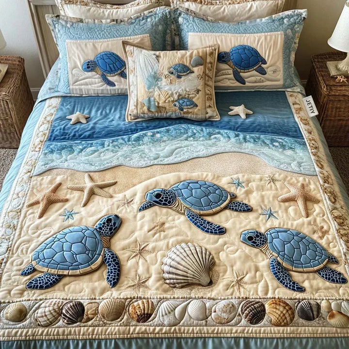 Juego de Cama Acolchado de 3 Piezas – Olas del Océano
