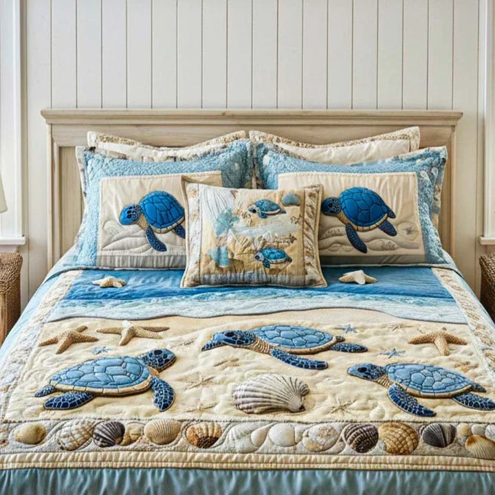 Juego de Cama Acolchado de 3 Piezas – Olas del Océano