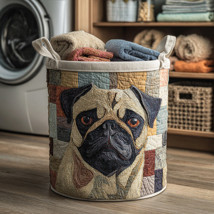 Cesta de Ropa Acolchada – con Pug de Estilo Rústico NCU0HNH070