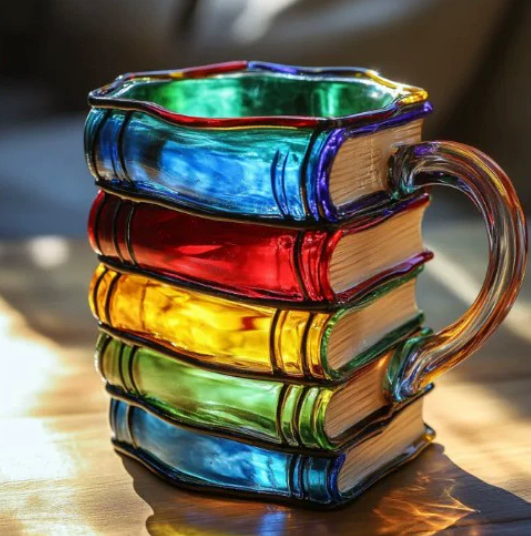 Taza Hecha a Mano Colorida al Estilo de un Libro