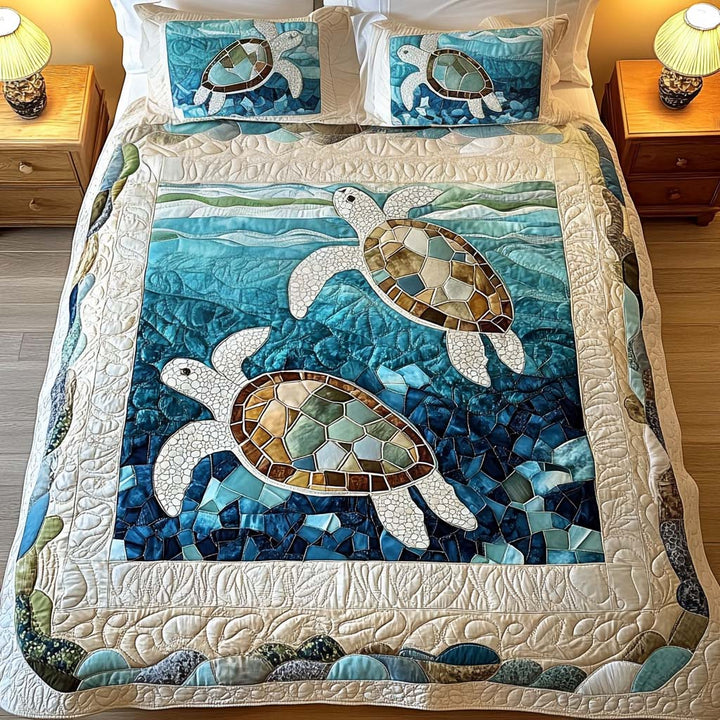 Juego de Cama Acolchado de 3 Piezas – Tortugas Marinas