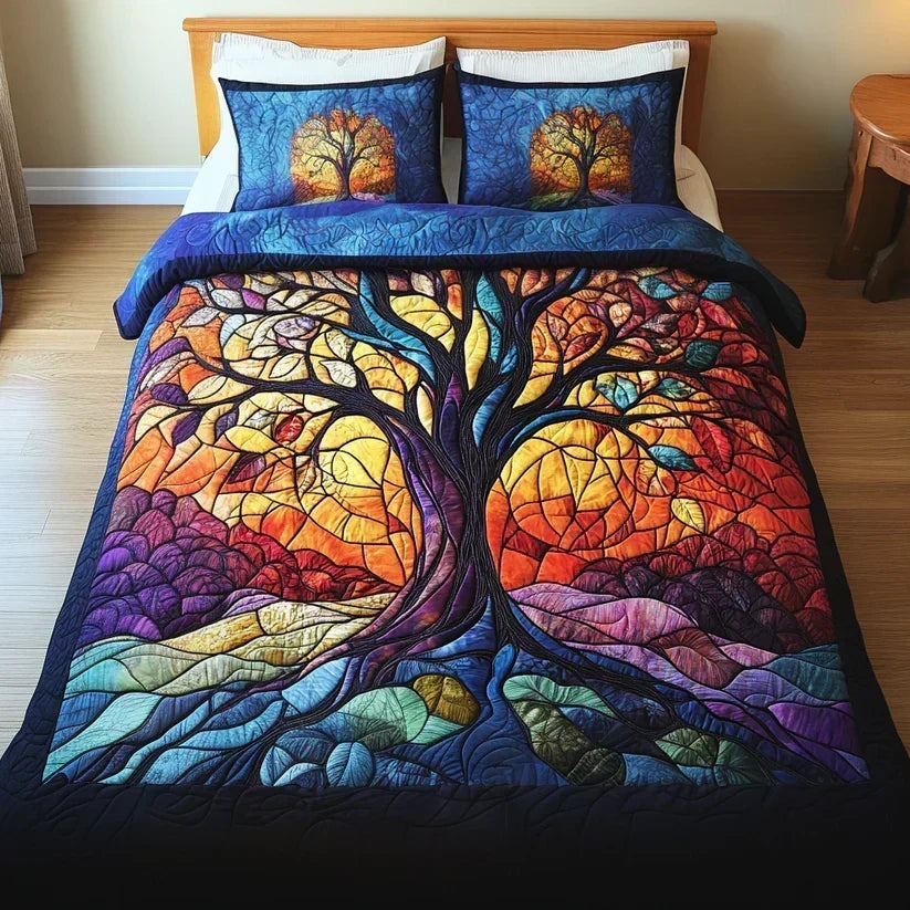 Juego de Cama Acolchado de 3 Piezas – Árbol de la Vida