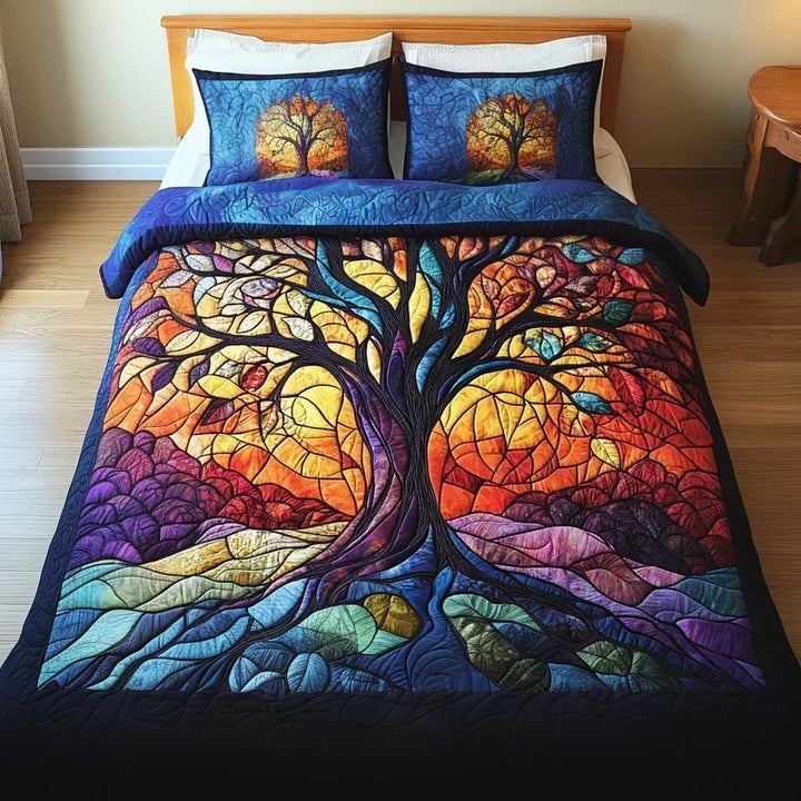 Juego de Cama Acolchado de 3 Piezas – Árbol de la Vida