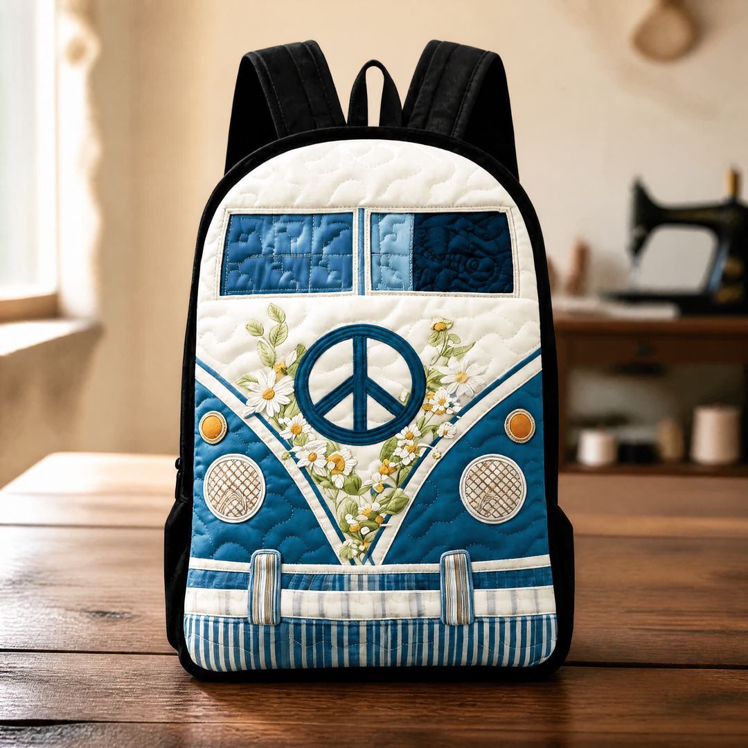 Mochila Acolchada Retro Camper con Correas Negras