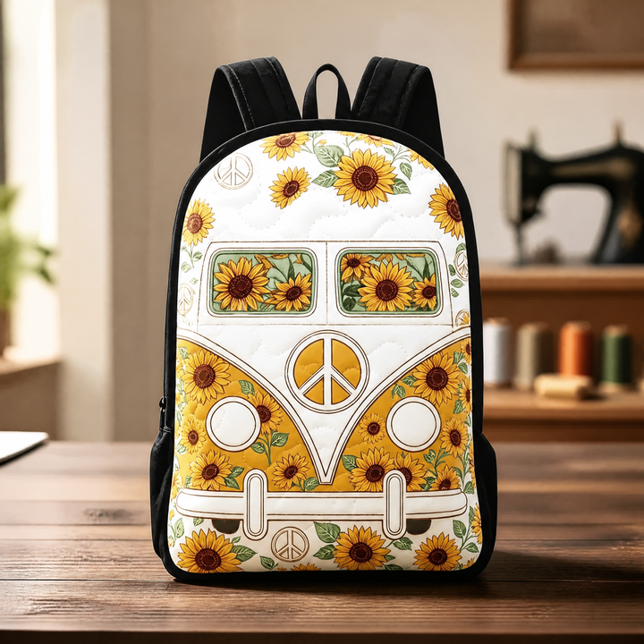 Mochila Acolchada Hippie Van con Correas Negras
