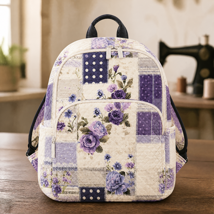 Mochila Acolchada Patchwork Floreada Lila