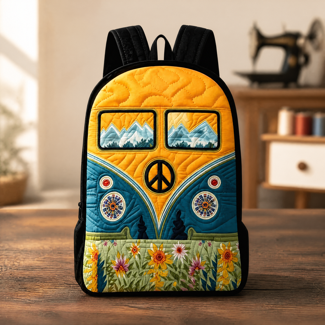 Mochila Acolchada Vintage Camper con Correas Negras