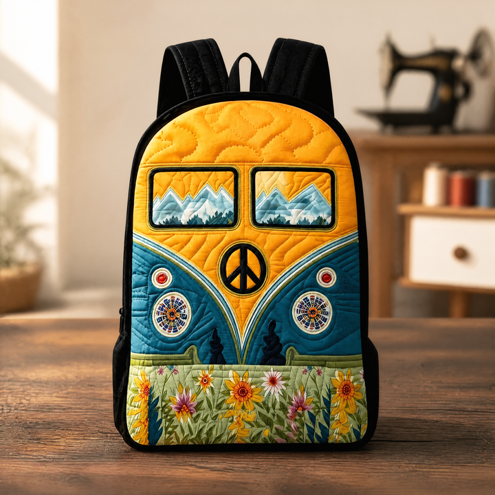 Mochila Acolchada Vintage Camper con Correas Negras