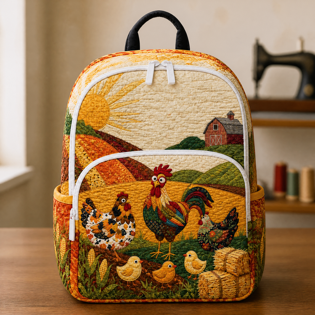 Mochila Acolchada Country con Gallinas y Granero