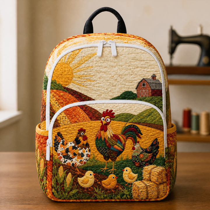 Mochila Acolchada Country con Gallinas y Granero