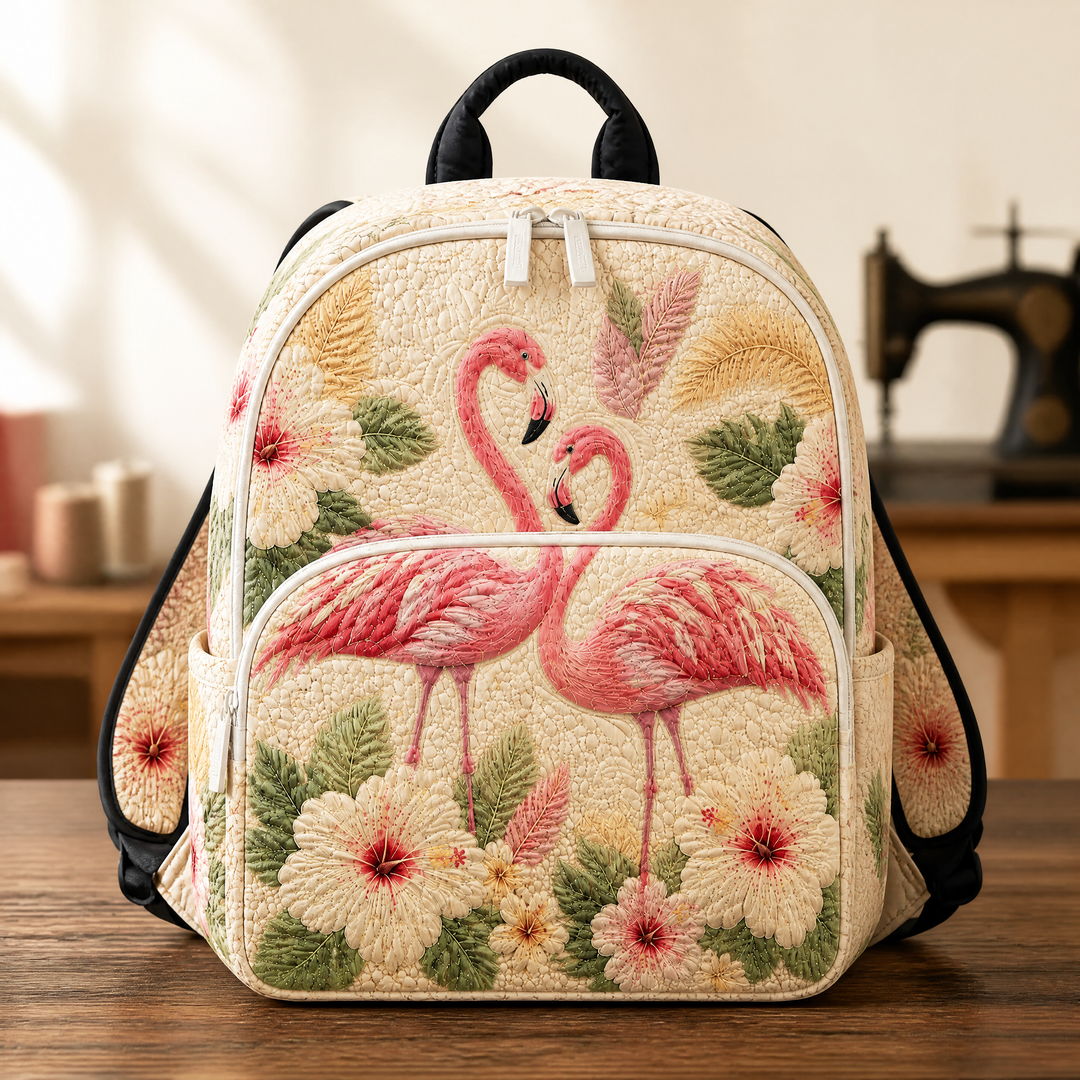 Mochila Acolchada Rosada con Flamenco