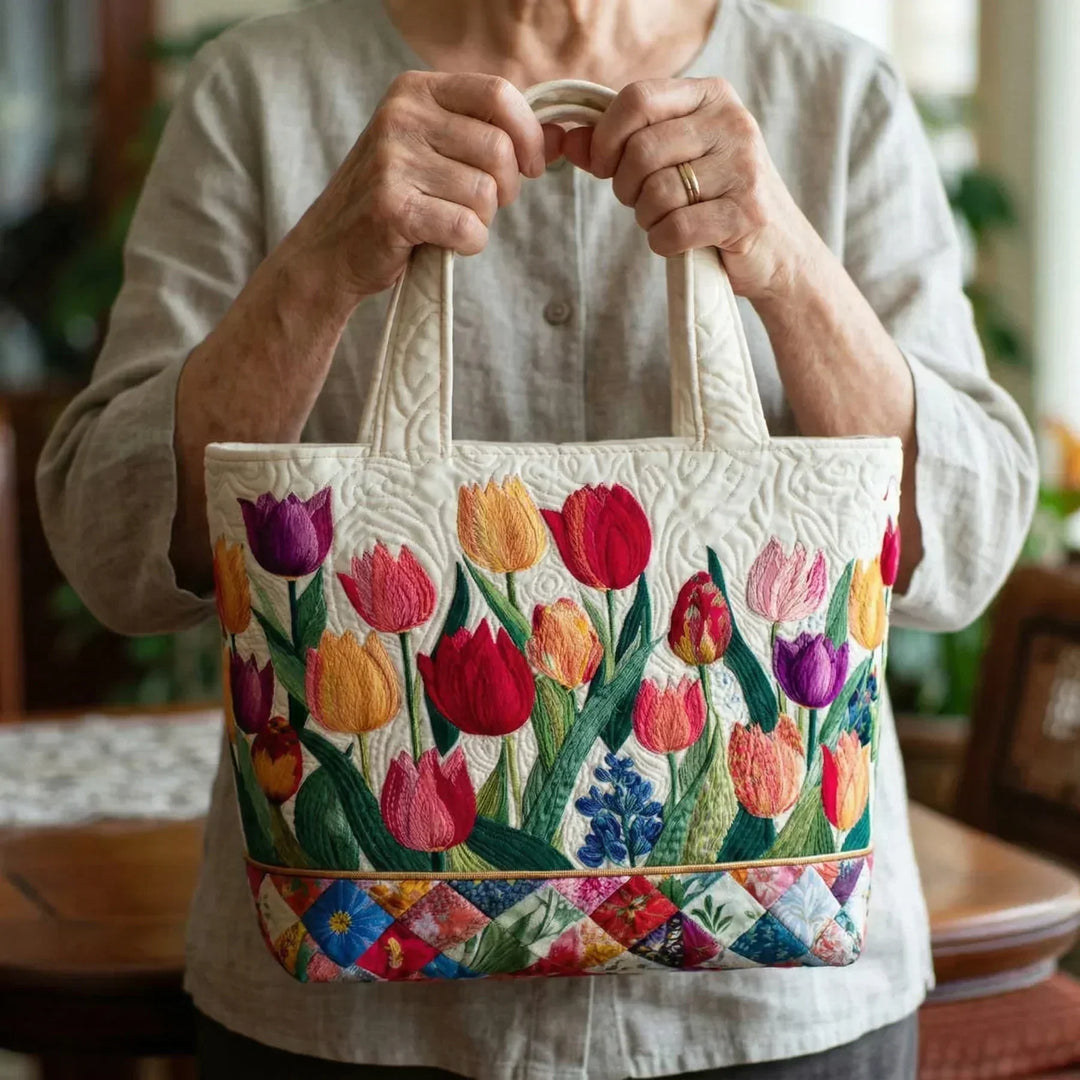 Bolso Acolchado Hecho a Mano – Jardín de Tulipanes
