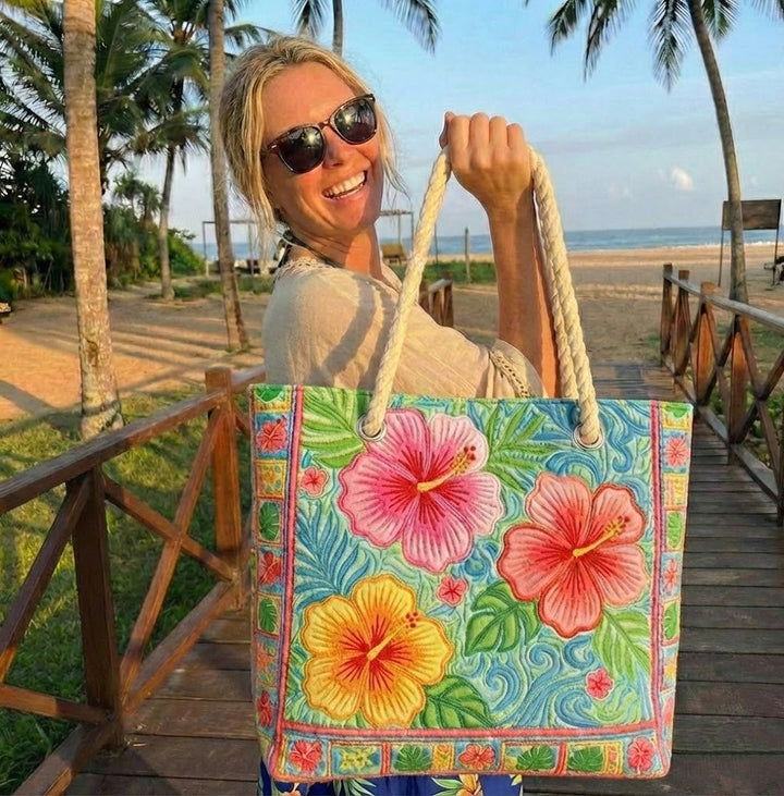 Bolso de Playa Hecho a Mano | Flor Tropical